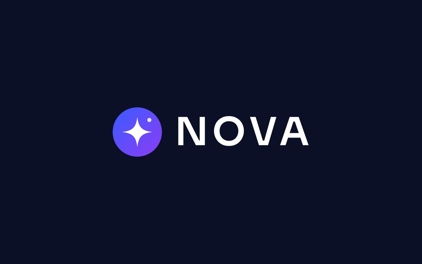 NOVA reversed logo: a white four-point star in a blue-violet disc beside the wordmark NOVA on navy