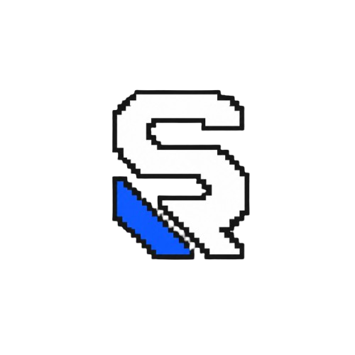 Splash logo: a pixel-art white letter S with a black outline and a blue slanted accent